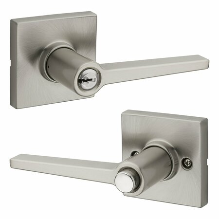 SAFELOCK Daylon Lever, Square Rose Push Button Entry Lock, RCAL Latch and RCS Strike Satin Nickel Finish SL6000DALSQT-15